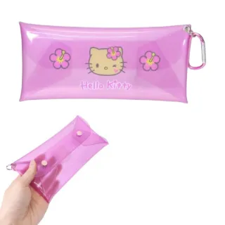 【小禮堂】Sanrio 三麗鷗 Hello Kitty PVC扣式長型收納包附扣環 大臉款 Kitty 花小兔 酷洛 
