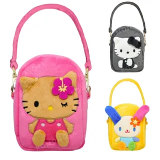 【小禮堂】Sanrio 三麗鷗 絨毛窗口玩偶收納包 坐姿款 Kitty 花小兔