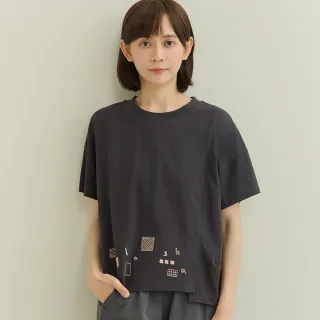 【a la sha】幾何積木LOGO繡花造型短T