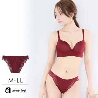 【aimerfeel】2WAY蕾絲半包臀內褲-酒紅色-1602622-BO