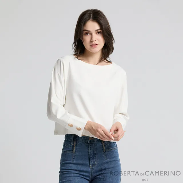 【ROBERTA 諾貝達】純白知性法式船型領短版上衣 DBJ56-91