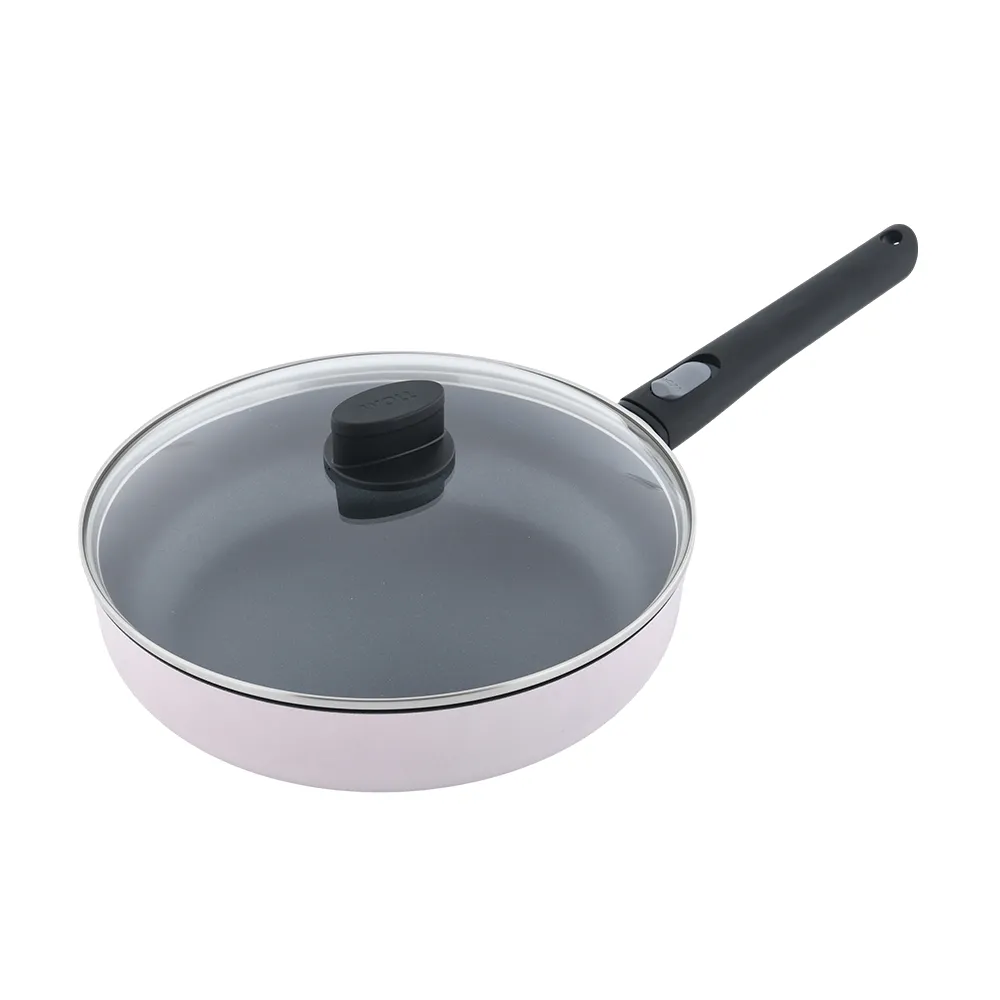 【Woll】Ecolor 不沾平底深鍋含蓋 28cm 莫蘭迪粉 (電磁爐 IH爐可用)(平輸品)