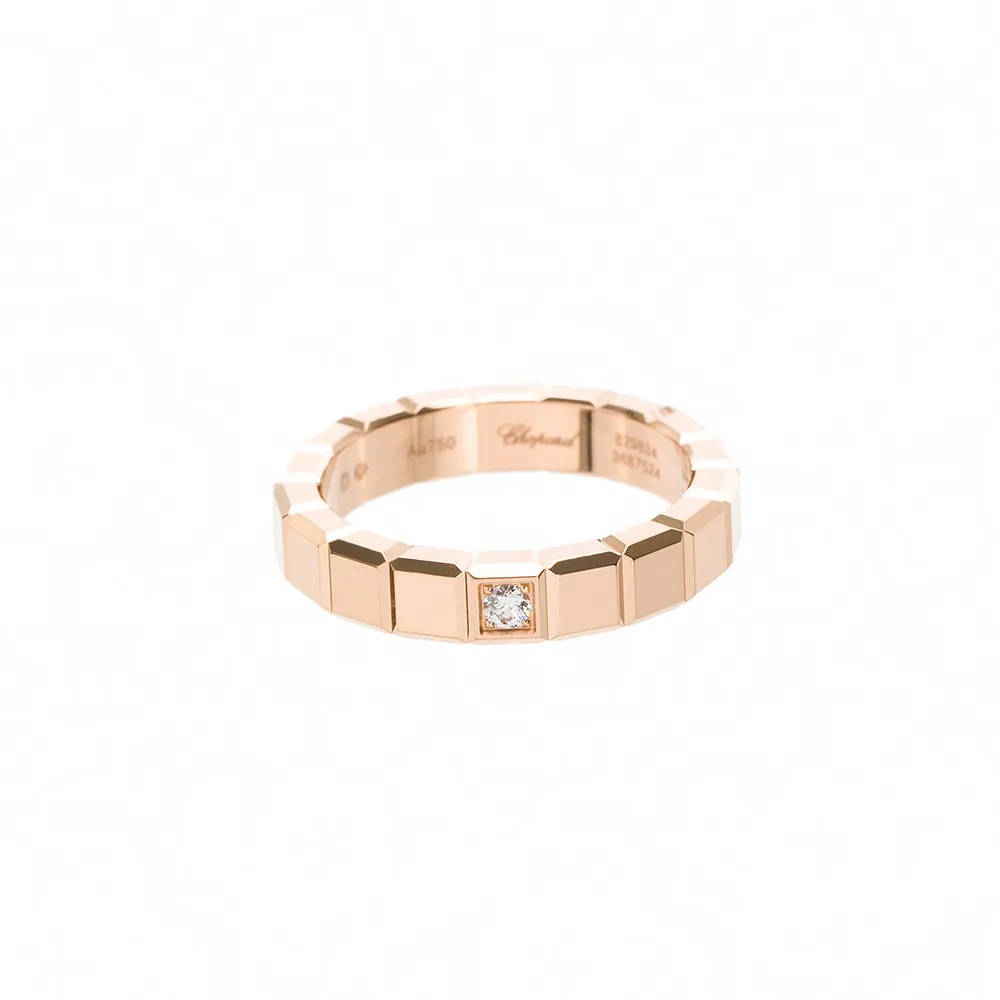 【CHOPARD 蕭邦】Ice Cube 玫瑰金單鑽戒指Medium(鑽石0.03ct/尺寸52)