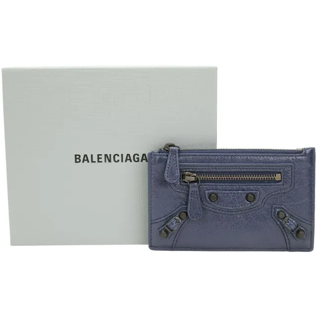【Balenciaga 巴黎世家】Le City Arena Storico揉製羊皮卡片夾/零錢包(深藍)