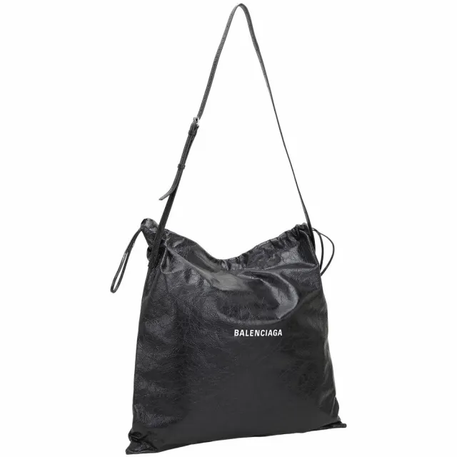 【Balenciaga 巴黎世家】Arena 大型 揉製羊皮抽繩手提 肩背托特包(黑色)