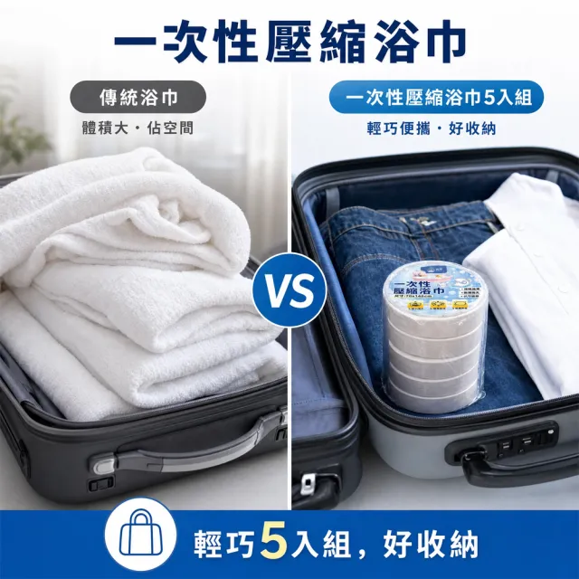 【沐蓓 MuBei】加厚重磅65g 旅行壓縮浴巾 5入組 70*140cm 免洗浴巾 一次性浴巾 拋棄式浴巾
