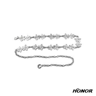 【HONOR 山形屋】優雅雙花壓紋金屬腰鍊-銀灰