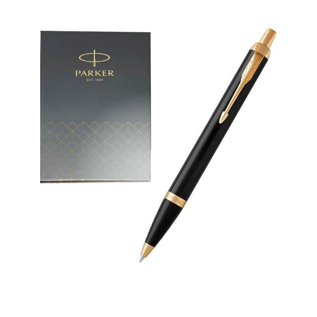 【PARKER】IM系列麗雅黑金夾原子筆 真皮筆套禮 客製化刻字(原廠正貨)