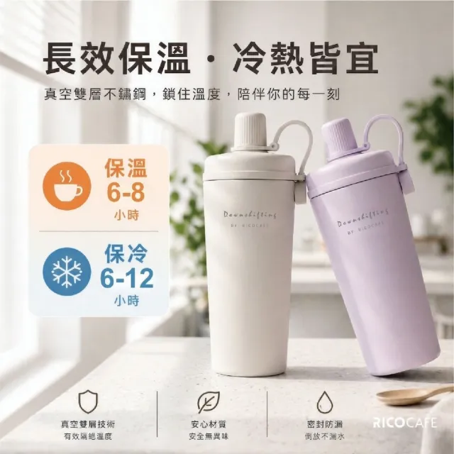 【RICO 瑞可】RICOCAFE 陶瓷塗層 COOLID酷力杯 800ml(吸管杯/環保杯/隨行杯/保冰保溫瓶)