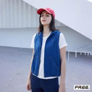 【FREE】彈性針織牛仔連帽背心