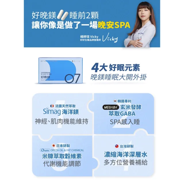 【好好生醫】法國天然萃取海洋鎂含GABA100毫克『好晚鎂』・30顆/盒（幫助入睡、韓國玄米萃取）