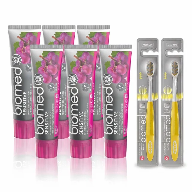 【biomed】蓓齒美_限時加贈牙刷2支_葡萄籽舒復牙膏100gx6入組(無氟牙膏 草本牙膏)