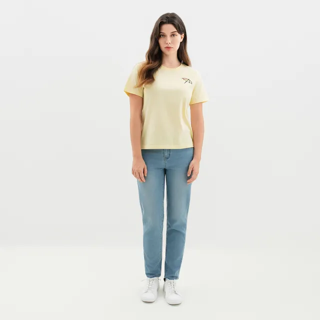 【Arnold Palmer 雨傘】女裝-大傘刺繡圓領短袖T-Shirt-黃色