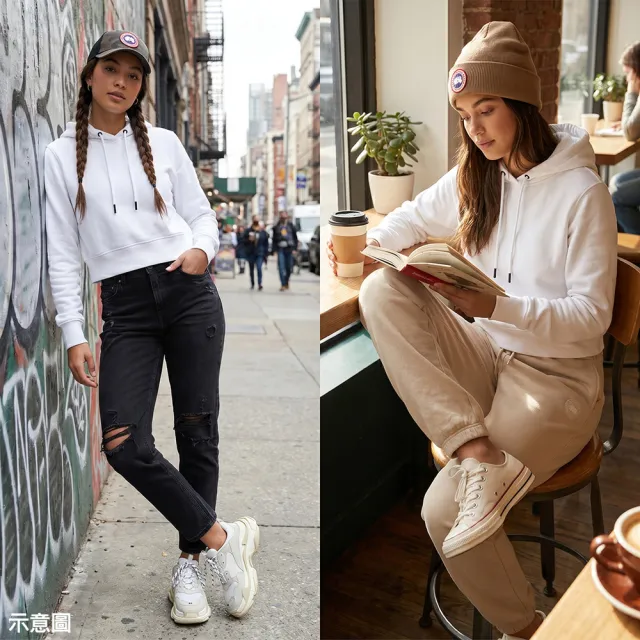【CANADA GOOSE】CANADA GOOSE 純棉Muskoka系列落肩長袖連帽T恤(白/女款)