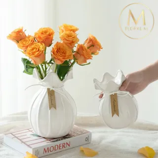 【Floral M】法式芭蕾少女海莉優雅白陶瓷大花瓶(花瓶/插花/玻璃瓶/花器/花盆/陶瓷花瓶/桌面擺飾/居家裝飾)