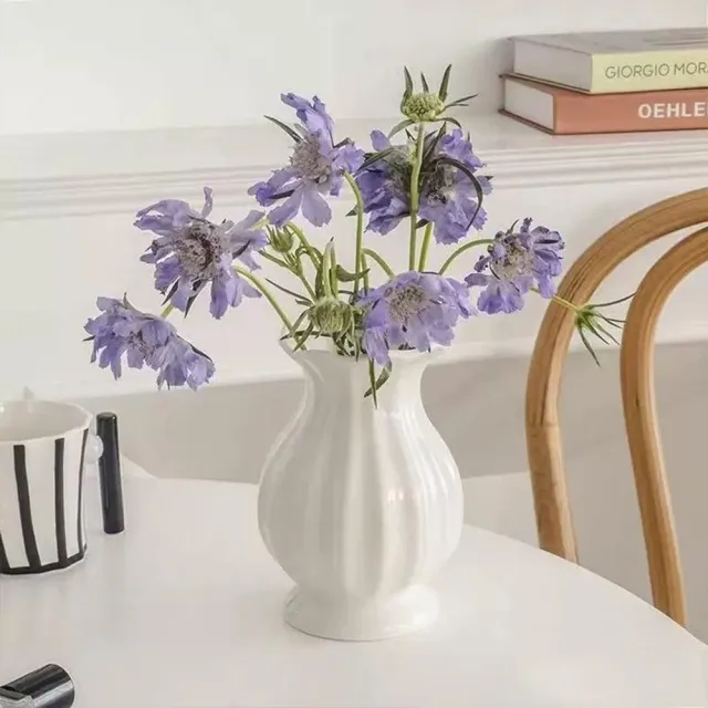 【Floral M】法式陶瓷露易絲緞面復古花瓶(花瓶/插花/玻璃瓶/花器/花盆/陶瓷花瓶/桌面擺飾/居家裝飾)