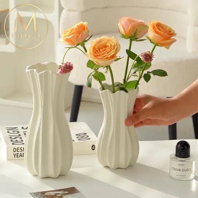 【Floral M】法式陶瓷莉莉安娜波浪花瓶(花瓶/插花/玻璃瓶/花器/花盆/陶瓷花瓶/桌面擺飾/居家裝飾)