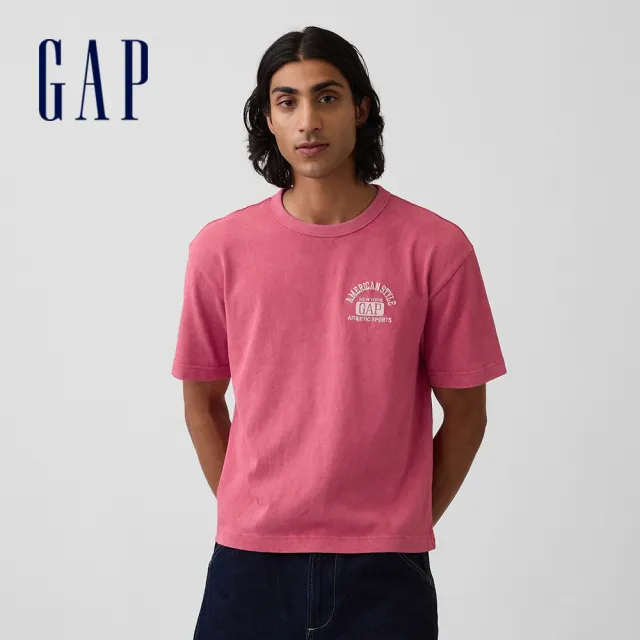 【GAP】男裝 重磅寬鬆 Gap Logo 短版短袖T恤-多款任選(895176&895178)