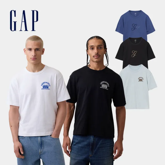 【GAP】男裝 重磅寬鬆 Gap Logo 短版短袖T恤-多款任選(895176&895178)