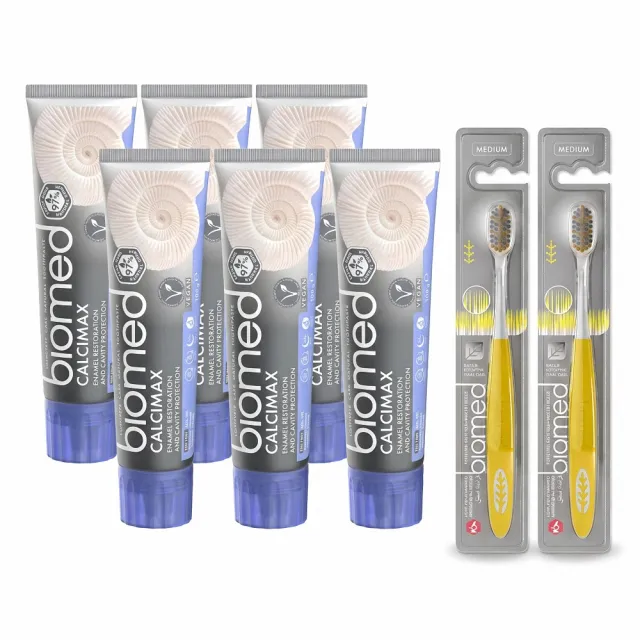【biomed】蓓齒美_限時加贈牙刷2支_礦強化補釉鹽味牙膏100gx6入組(草本牙膏 北歐原裝)