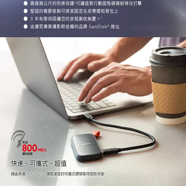 【SanDisk 晟碟】E30 1TB 行動固態硬碟 G26(SDSSDE30-1T00-G26/讀取速度高達800MB/s)
