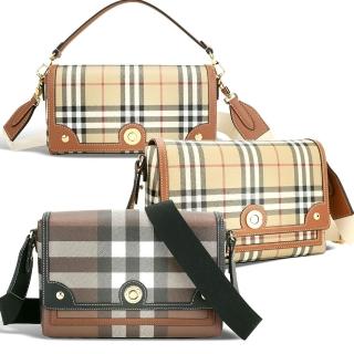 【BURBERRY 巴寶莉】Note 巴寶莉格紋塗層牛皮翻蓋包-3款可選