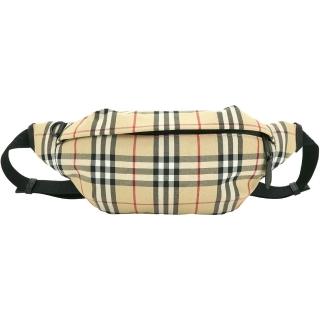 【BURBERRY 巴寶莉】Sonny 新版經典格紋帆布胸肩背 腰包(典藏米)