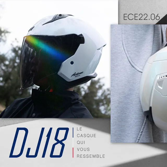 【ASTONE】官方直營-DJ18 素色 3/4 內墨片 半罩式安全帽(3/4罩 半罩安全帽 加長型風鏡)