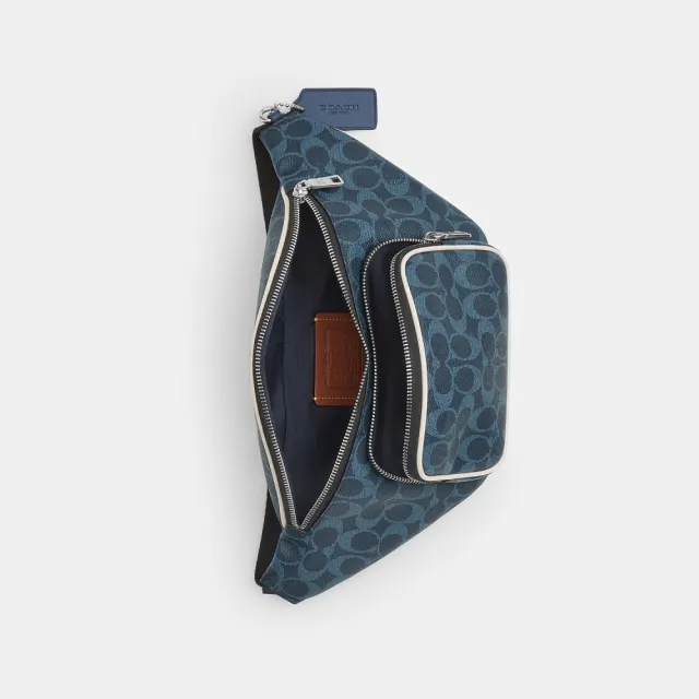 【COACH】蔻馳官方直營 TRAVIS 35 經典 SIGNATURE 腰包 胸包-SV藍色經典標誌(CET44)