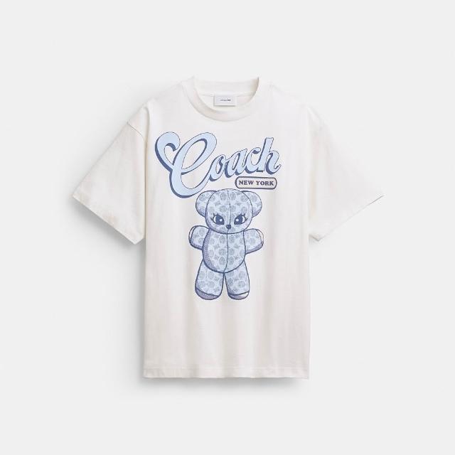 【COACH】蔻馳官方直營 TEDDY STUFFIE 棉質休閒 T 恤-復古象牙白色(CEM16)