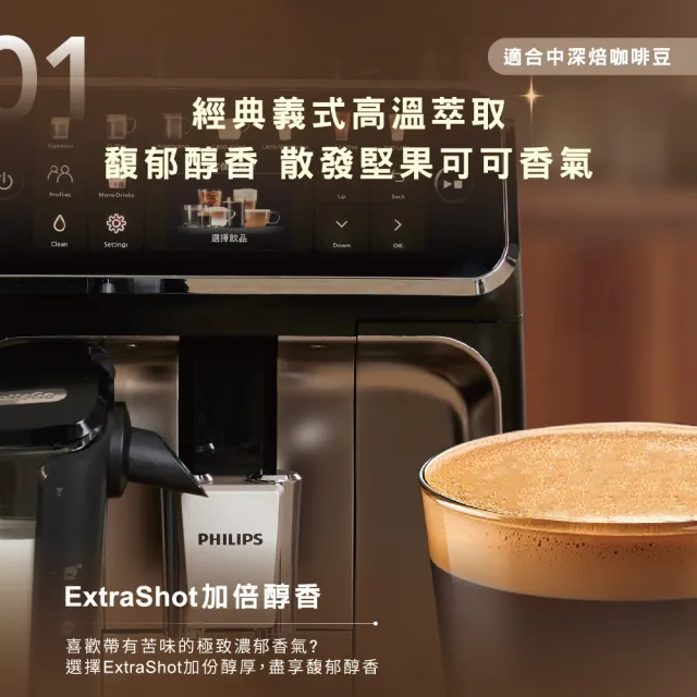 【Philips 飛利浦】雙溫萃取全自動義式咖啡機(EP5548/62 暮霧灰)＋PM0.003奈米級空氣清淨機(AC0819)