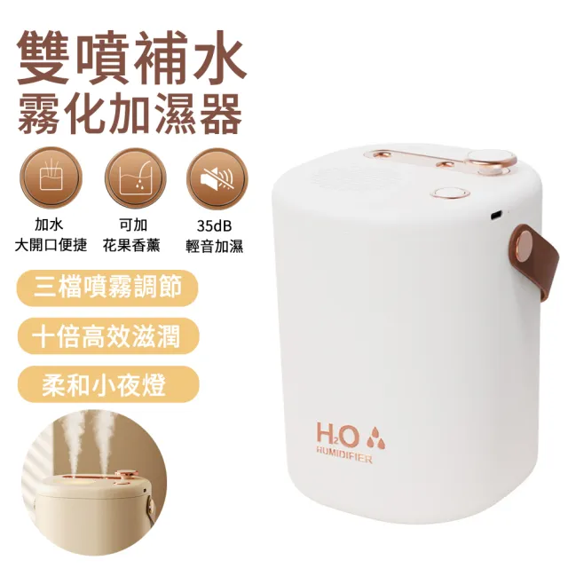 【MUAN】雙噴頭2000ML大容量空氣加濕器(靜音保濕桌面水氧機/冷氣房必備/智能定時/USB微霧)