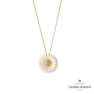 【Georg Jensen 喬治傑生】DAISY 胸針項鍊 (18K黃金電鍍純銀 白瓷琺瑯)