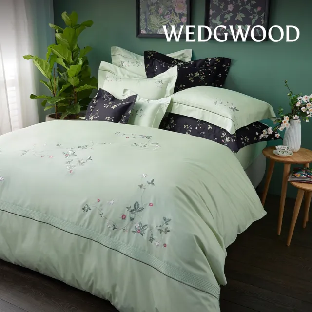 【WEDGWOOD】純棉刺繡 薄被套床包枕套四件組(加大任選｜60支300織)