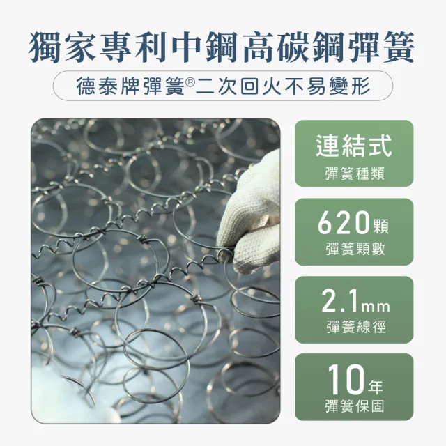 【德泰法蘭西床】Gaia綠境 飯店款彈簧床墊-雙大6尺(贈抗菌枕)