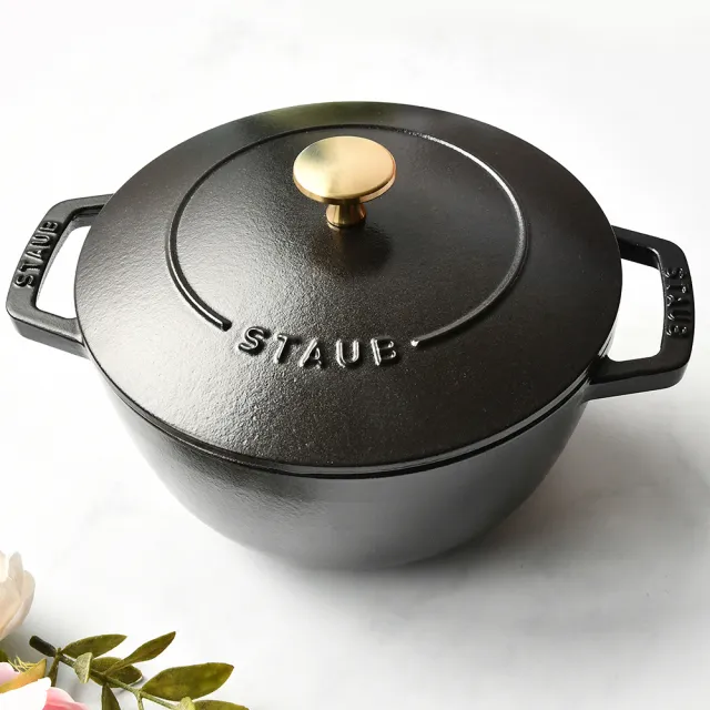 【STAUB】迴力釘點琺瑯鑄鐵鍋和食鍋20cm-黑色/新舊包裝隨機出貨(德國雙人牌集團官方直營)