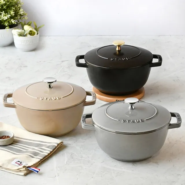 【STAUB】迴力釘點琺瑯鑄鐵鍋和食鍋20cm-黑色/新舊包裝隨機出貨(德國雙人牌集團官方直營)
