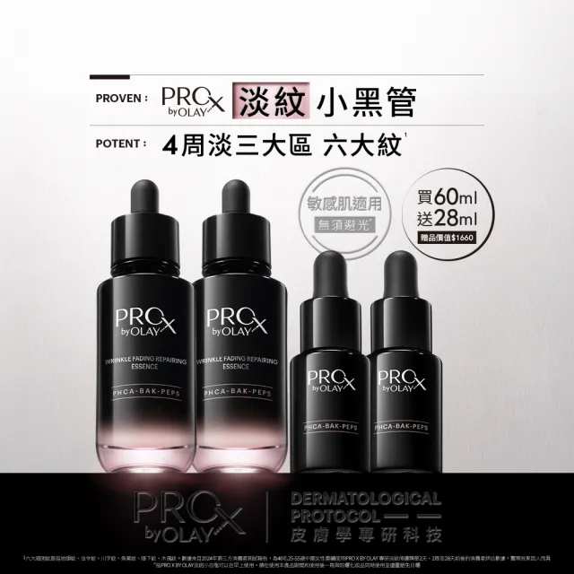 【OLAY 歐蕾】新上市★獨家淡紋小黑管買60ml送28ml超值組(抗老/抗皺精華30mlx2+14mlx2)