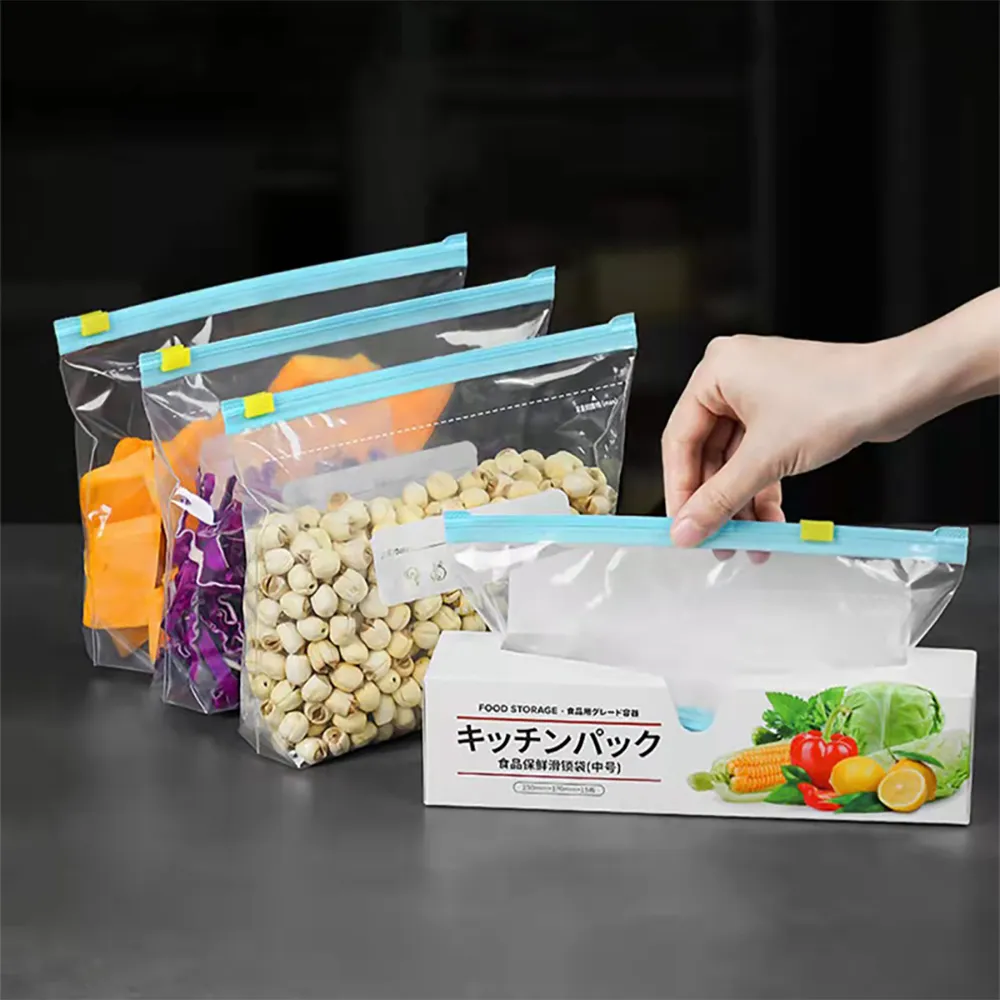 【Dagebeno荷生活】可重覆使用滑鎖式密封保鮮袋 加寬好拉防水防串味食物夾鏈袋(大號1盒)