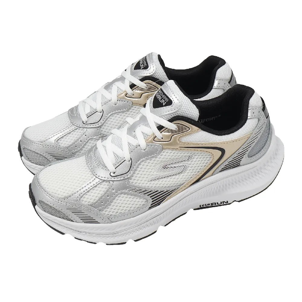 【SKECHERS】慢跑鞋 Go Run Consistent 2.0-Volt 寬楦 女鞋 白 銀 緩衝 回彈 運動鞋(128633-WWSBK)