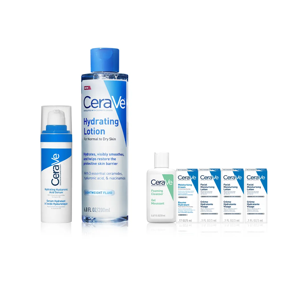 【CeraVe 適樂膚】臉部保濕雙入組★全效水光B5玻尿酸修護精華 30ml+全效極潤修護精華水_A(保濕鎖水)