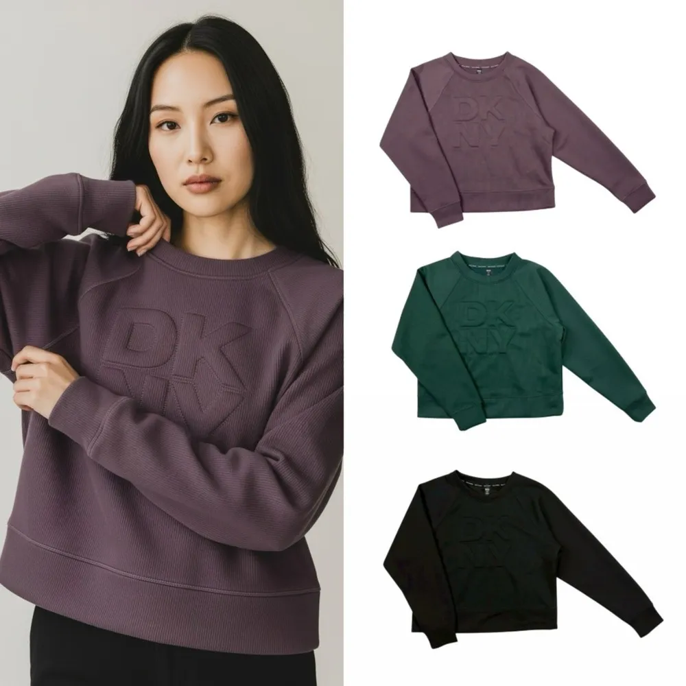 【DKNY】三色 立體大標 DKNY 女款 長T 寬短版型 落肩 彈性 長袖 T恤 縮口 無刷毛 @1796