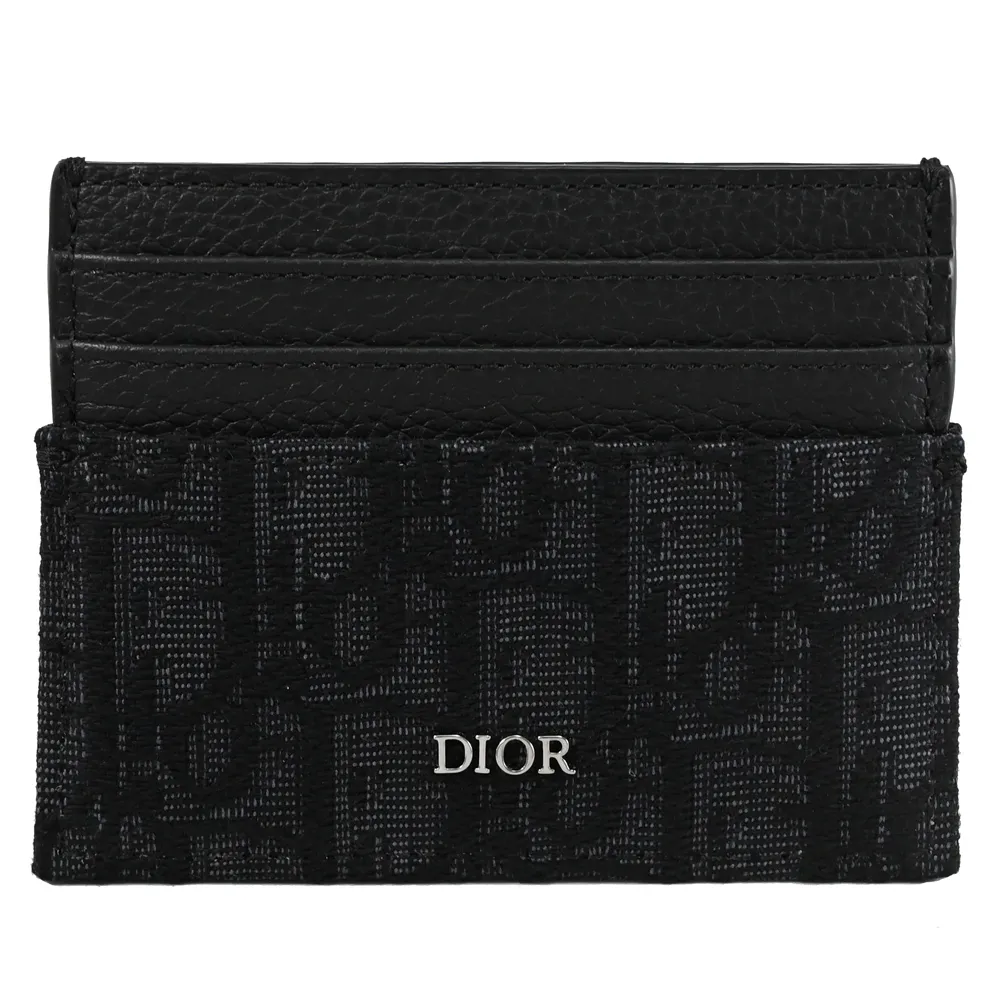 【Dior 迪奧】Christian Dior OBLIQUE 經典滿版LOGO緹花信用卡證件名片6卡隨身卡夾(黑)