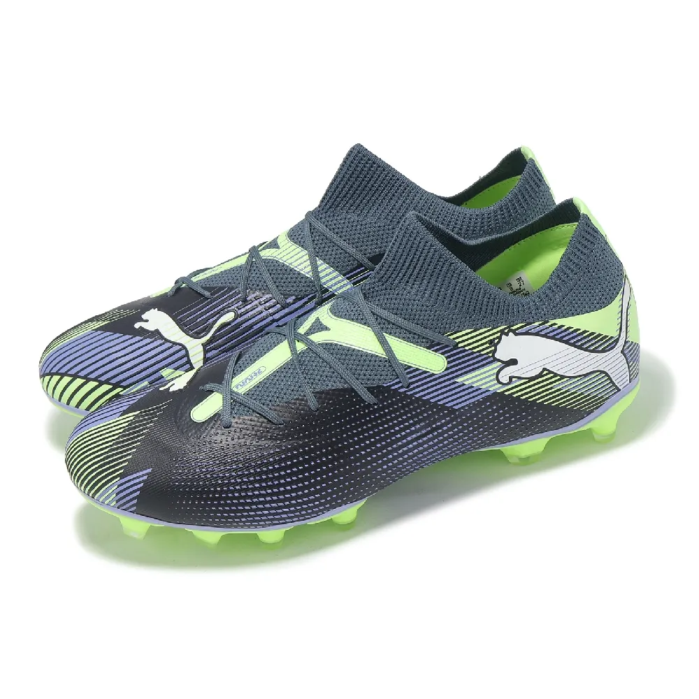 【PUMA】足球鞋 Future 7 Match FG AG 男鞋 短草皮場地 藍 綠 襪套 支撐(107931-03)