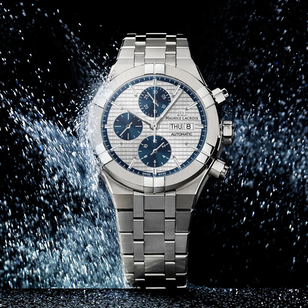 【Maurice Lacroix 艾美錶】AIKON 200米三眼計時機械錶-43mm 禮物 送禮(AI6038-SS002-131-1)