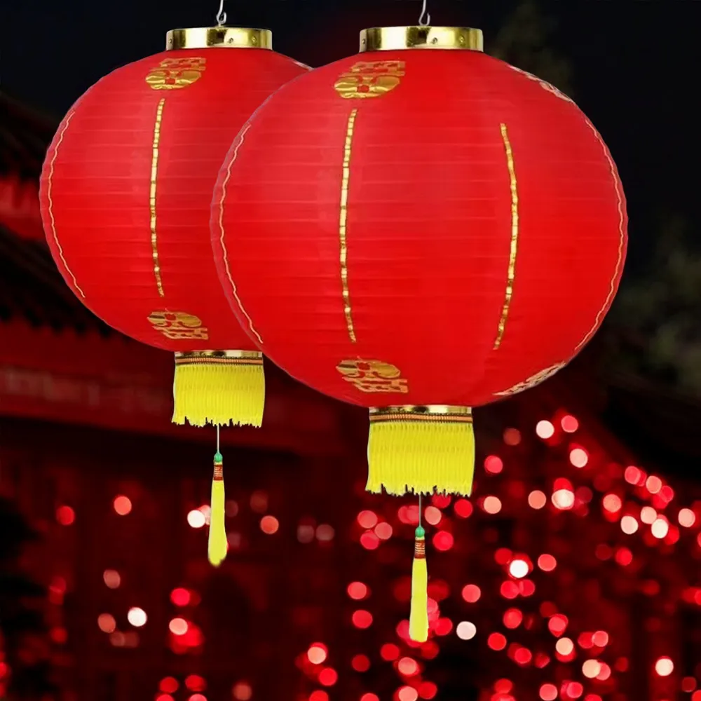 【六分埔禮品】12吋素面綢布燈籠-2入一對(春節擺飾過年裝飾佈置布燈籠室內戶外佈置中式餐廳元宵節燈節)