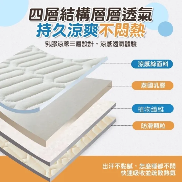加厚乳膠冰絲涼蓆 床墊 涼感乳膠涼席 雙人(冰絲涼席 冰涼墊 送枕套x2)