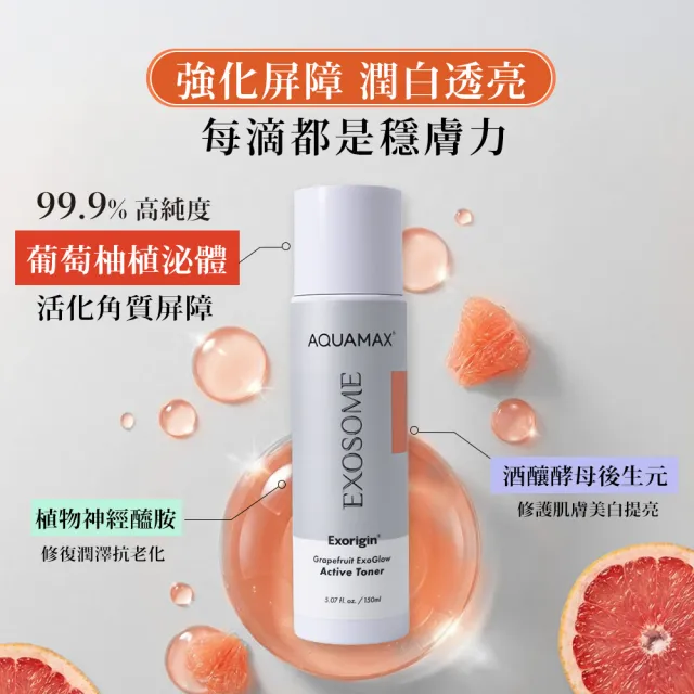【AQUAMAX 奧科美氏】泌柚晶潤穩膚肌能水3入囤貨組｜化妝水、濕敷、舒緩敏感、透亮補水