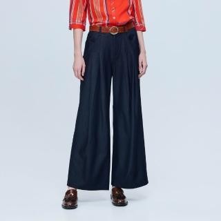 【ILEY 伊蕾】寬版中腰牛仔縲縈寬直筒褲(深藍；M-XL；1262568602)