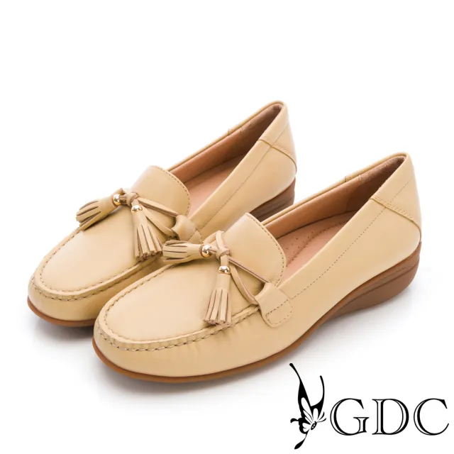 【GDC】小羊皮流蘇造型平底樂福休閒鞋-黃(614870-26)
